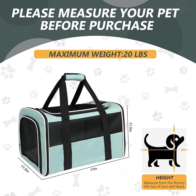 Carriers Soft-Sided Large Pet Carrier for Cats Dogs Small Animals Up to 35Lbs,Top Load Carrier,Ventilated Design,Portable Cat Carrier Airline Approved(X-Large,Green)