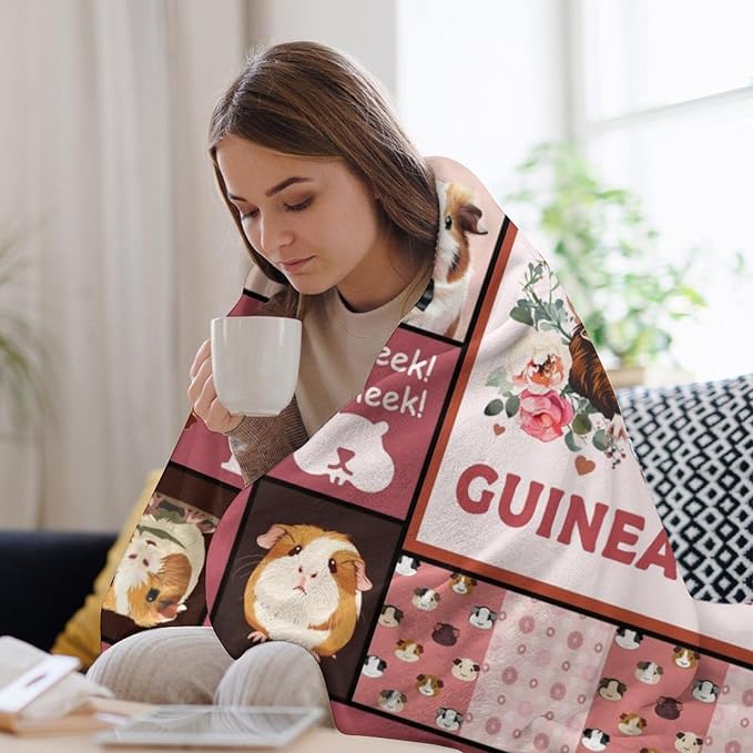 Guinea Pig Blanket Cute Pink Guinea Pigs Print Throw Blankets for Couch Sofa Bed Stuff Decor Lightweight Soft Cozy Fleece Plush Warm Flannel Bedding Gifts for Baby Girls Boys Kids Women Adults 50"x60"