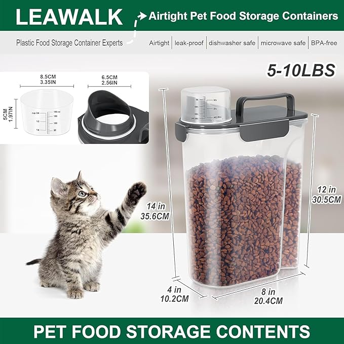 Airtight Cat Food Storage Container 5-7 lbs,Dog Food Storage Container with Large Spout,Buckle-Lock Pet Food Container for Dog, Cat, Bird Seed - Dog Treat Container Dry Food Storage Bin.