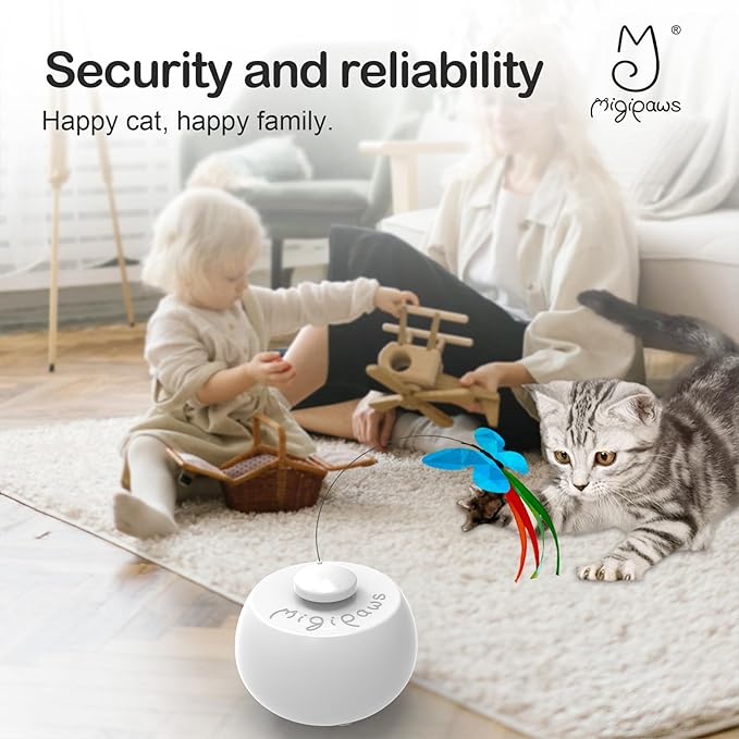 Migipaws Cat Toys Interactive Butterfly Feather Mice Spin with Smart Rolling Ball for Indoor Kittens Self Play Automatic Sensing Kitty Teaser Wand 3 Refills
