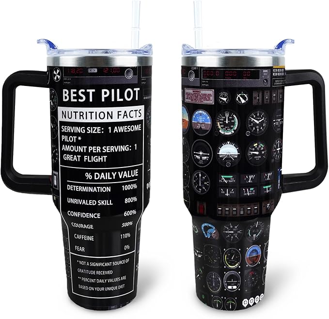 Best Pilot Tumbler 40 oz Tumbler with Handle and Straw Lid Leak Proof - Cool Gifts for Pilots Travel Coffee Mug Insulated for Hot Cold Ice - Best Pilot Gifts for Aviation Lovers Men Dad Fathers Day