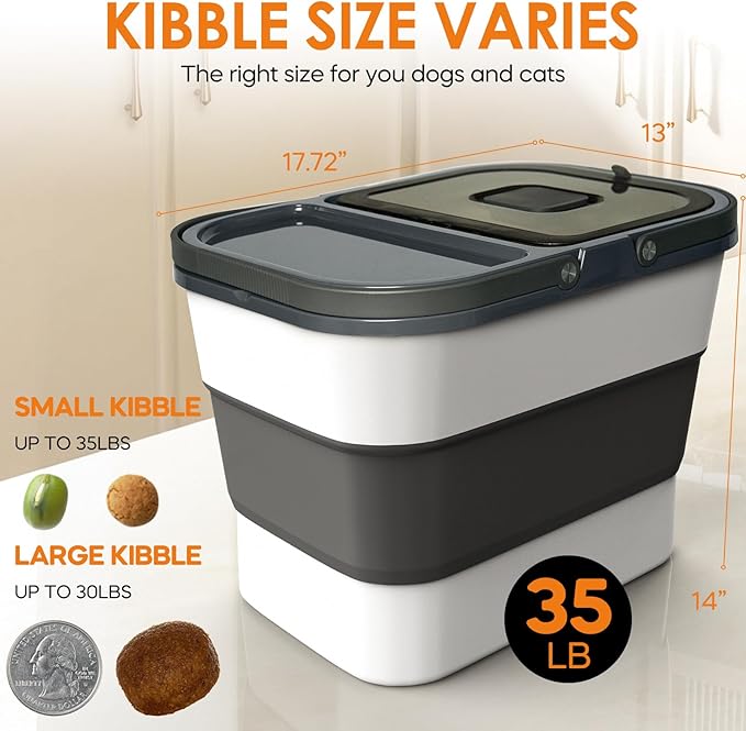 35lbs Dog Food Storage Container, Collapsible Dog Food Container, Wheels, Handle, Airtight Pet Food Storage Container, Scoop, 1L Small Dry Food Pail For Dog Cat Bird Food