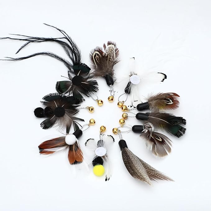 10 Pieces Cat Insect Feather Toys Replacement Cat Toy Wand Refills Interactive Cat Teaser Wand Attachments with Bell for Cat Toys
