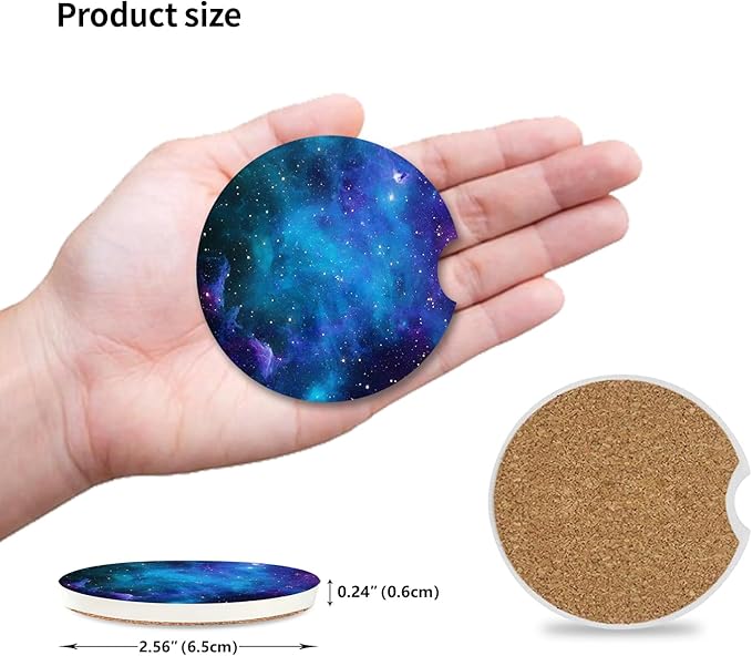 Car Coasters Pack of 2,Nebula Galaxy Ceramic Cup Holders Car Coasters,Keep Cup Holders Clean and Dry,Drink Cup Car Holder Coasters with A Finger Notch