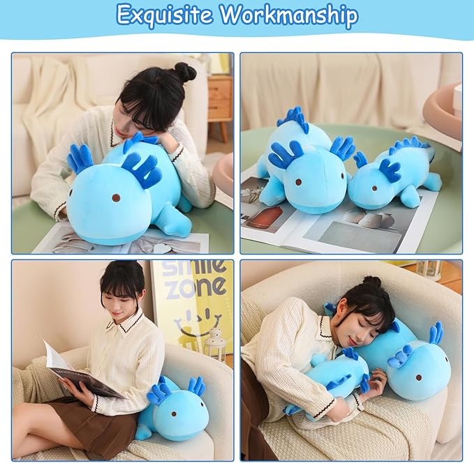 SQEQE Weighted Axolotl Plush Toy, Blue Axolotl Stuffed Animals Cute Plush Pillow, Kawaii Weighted Stuffed Animals Gifts for Girls & Boys Blue 23.6 Inch, 3.1 Lbs