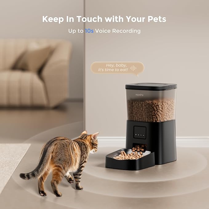 Automatic Cat Feeders WiFi: 2.4Ghz Smart APP Control- Timed Cat Food Dispenser with Desiccant Bag Keep Fresh for Indoor- Easy Set Up and Clean with Voice Recorder- Up to 10 Meals per Day