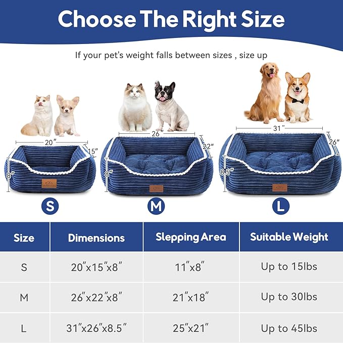 Large Rectangle Cat Dog Bed for Puppy Pets Indoor Outdoor Machine Washable Sleeping Sofa Non-Slip Bottom Breathable Soft Puppy Bed Durable Orthopedic Calming Pet Cuddler (Large, Blue)