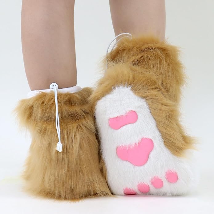 Animal Fuzzy Slippers Bear Cat Wolf Dog Fox Fursuit Feet Paw Claw Shoes Furry Boots Costume Accessories for Adult Kids