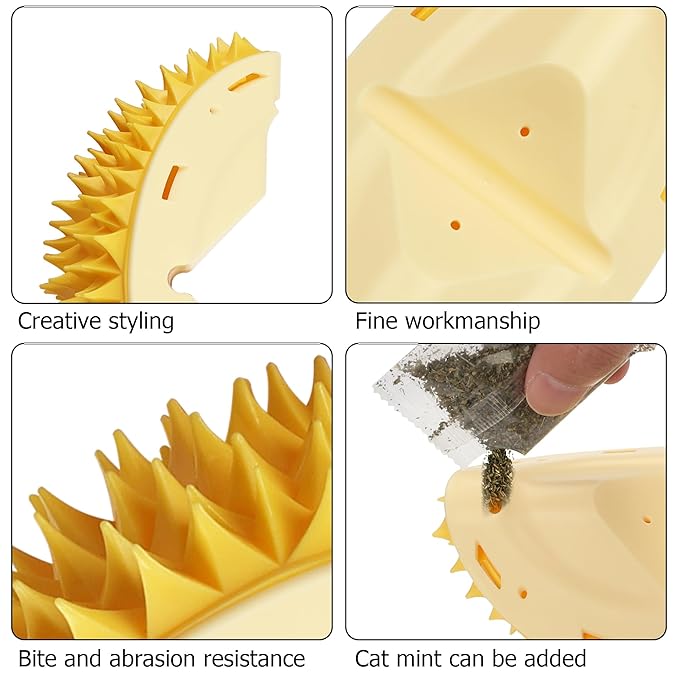 YAODHAOD Cat Corner Scratcher Durian Shaped Corner Tickler Cat Mint Self Groomer Toy Kittens Wall Corner Massage Comb Scratcher Board for Indoor Cats (Yellow)