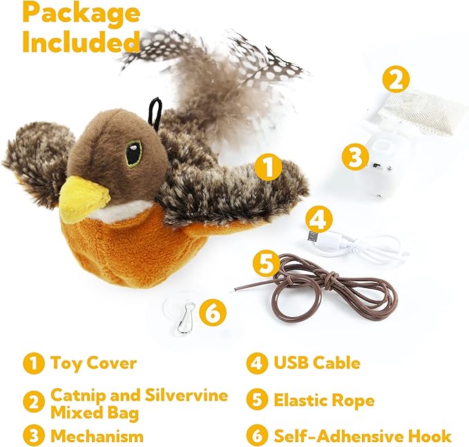 Cat Toys for Bored Indoor Cats, Cat Bat Wings with Catnip Cats, USB Rechargeable Motion Activated Kitten Toys, Interactive Flapping and Chirping Bird Cat Toy