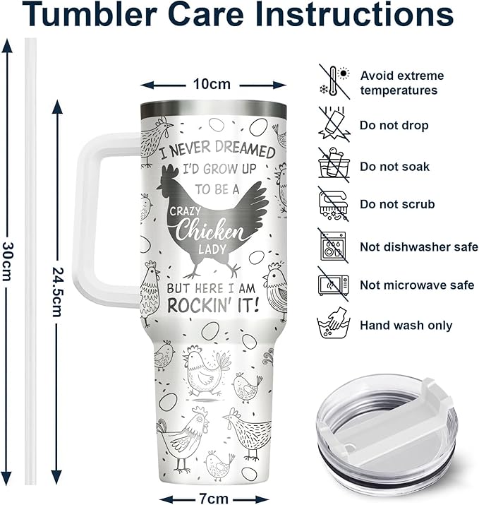 34HD Crazy Chicken Lady Tumbler with Handle and Straw, 40oz Engraved Mama Hen Coffee Mug with Lid, Funny Chicken Gifts for Girls Women on Birthday Mothers Day Christmas