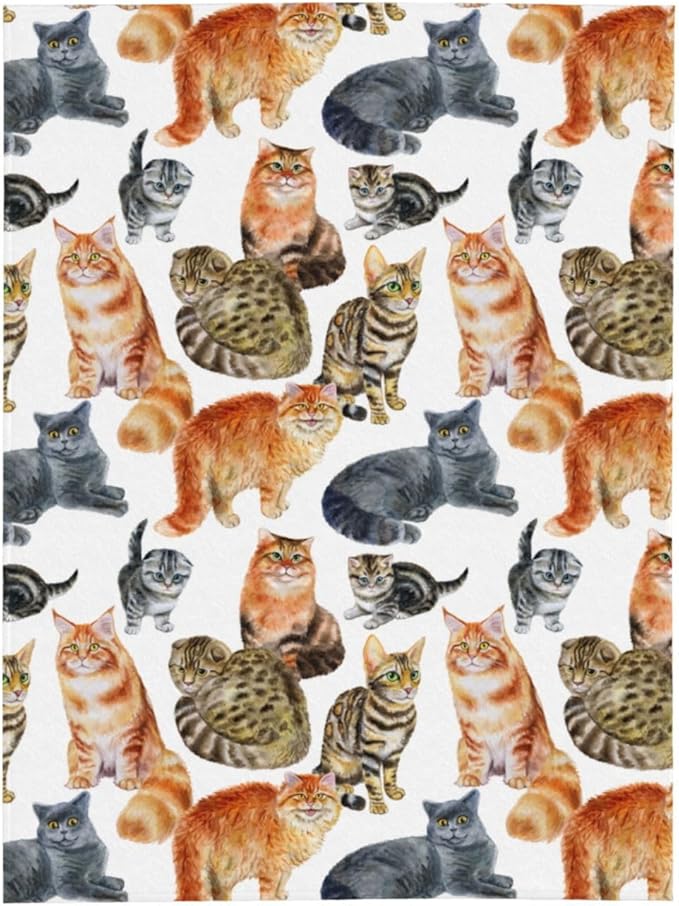 Cute Cats Print Blanket Throw 80"x60", Plush Flannel Blankets with Cat On It, Gifts for Kids Adults Cat Lovers People
