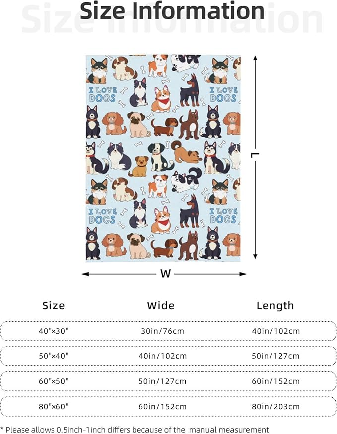 Kids Dogs Print Blanket Throw 50"x40", Plush Flannel Blankets with Dogs On It, Soft Warm Decorative for Kids Women Dog Lovers