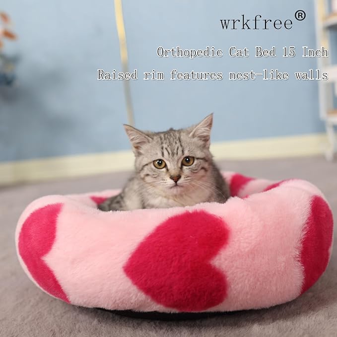 Kitten Beds for Indoor Kittens Small Washable Cozy Self Warming Kitty Bed 16 Inches Round Fluffy Soft Cat Bed