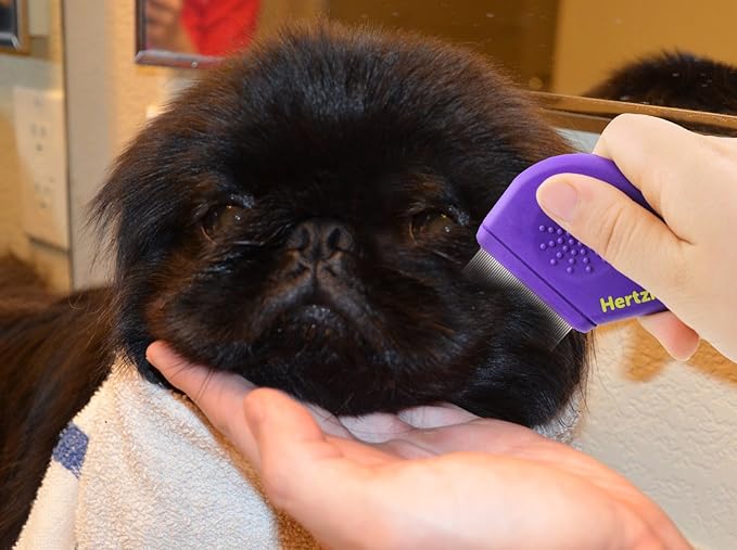 Long Teeth Comb by Hertzko - Closely Spaced Metal Pin for Your Pet’s Coat - 25mm Long Metal Teeth are Great for Long Hair Areas on Dogs and Cats (Short Teeth)