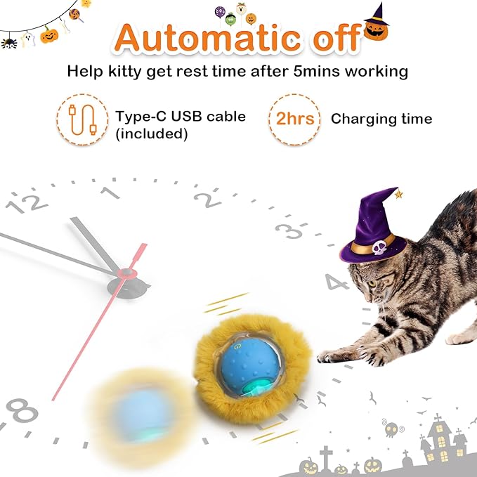 Interactive Cat Toys Ball Fast Rolling in Pouch, Motion Activate Chirping Cat Toy Hide and Seek Mouse Catching Game (Halloween Party)