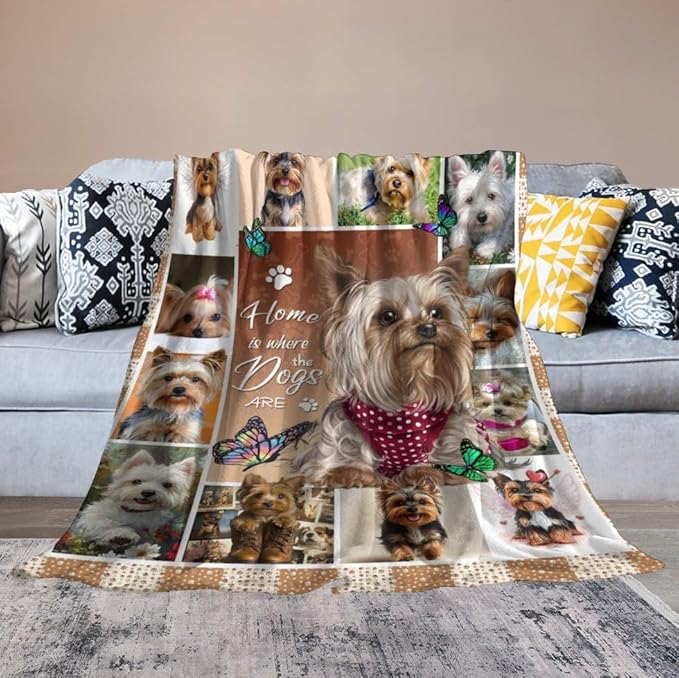 Yorkie Blanket Dog Yorkie Gifts for Girls Boys Woman Yorkshire Lover Throw Blankets Soft Blanket Warm Fleece Flannel Plush Blankets for Bed Sofa Couch 60"x80"