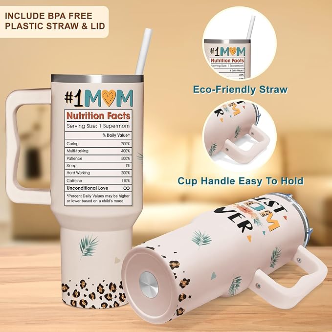 Best Mom Ever Gifts - Christmas Gifts For Mom From Daughter, Son - Birthday, Mothers Day, Christmas Presents For Mama - New Moms Gift For Women - 40oz Tumbler With Handle Straw