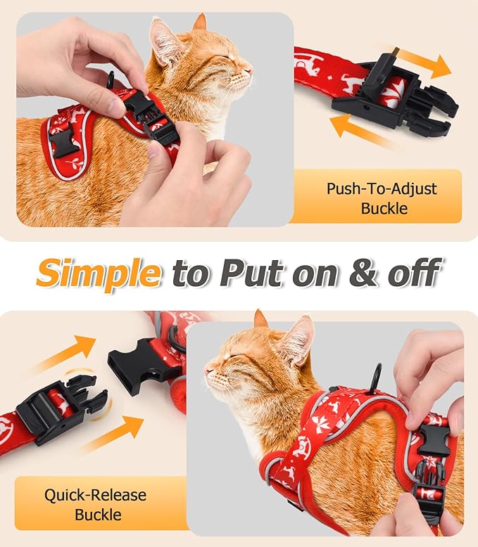 Halypet Cat Harness and Leash Set [MAX Safety 4th-Gen Upgrade] Escape Proof Adjustable Cat Leash Comfortable Soft Vest Easy to Wear Kitten Harness with Reflective Strip for Cats Walking, XS Ruby Red