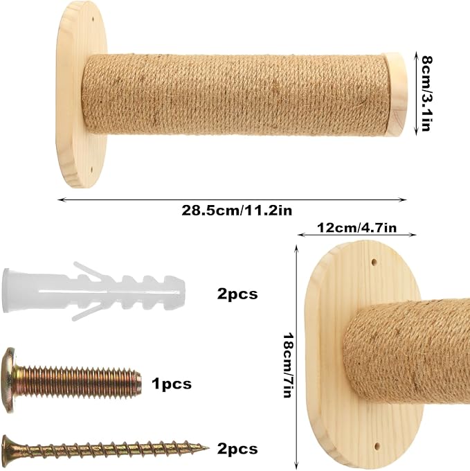 CertBuy 2 Pack Cat Wall Furniture, 11.2 inch Cat Wall Shelves with Jute Scratching Cat Shelf, Cat Wall Steps for Most Kitten, Medium Cats