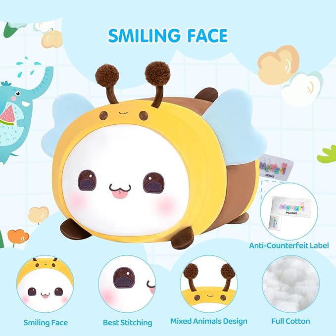 Cute Cat Bee Plush Pillow, Kawaii Plushies Cat Honeybee Stuffed Toy, Kitten Plushies with Honeybee Outfit Costume, Soft Squishy Birthday Gifts for Kids & Girls (16 Inch)