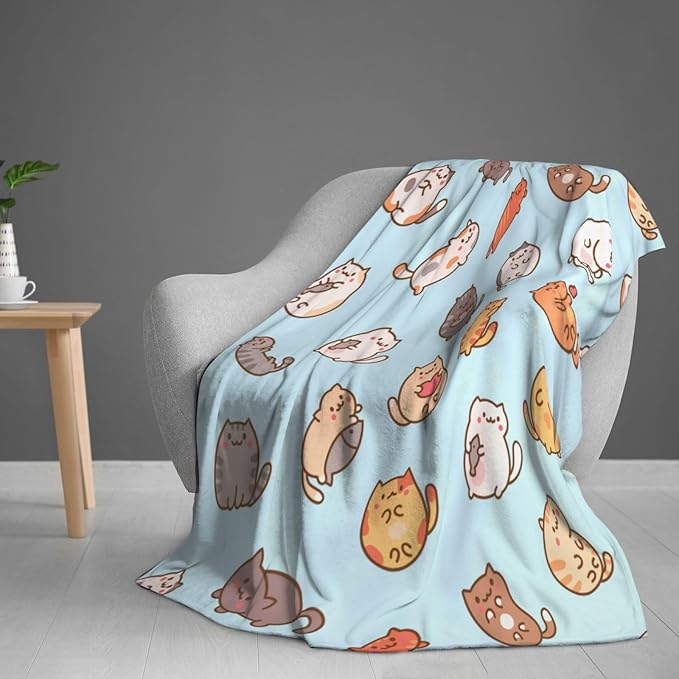 Kids Cute Cats Print Blanket Throw 50"x40", Plush Flannel Blankets with Cats On It, Soft Warm Decorative for Kids Women Cat Lovers
