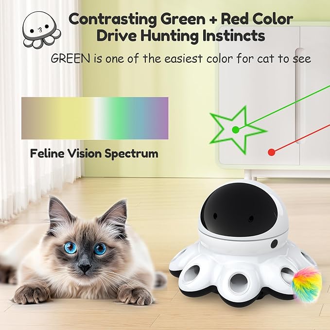 ORSDA Cat Laser Toy, 2-in-1 Green Laser Cat Toys, Automatic Cat Toys for Indoor cat, 8 Holes Mice Whack A Mole Moving Feather, USB Rechargeable Electronic Kitten Toys for All Breeds