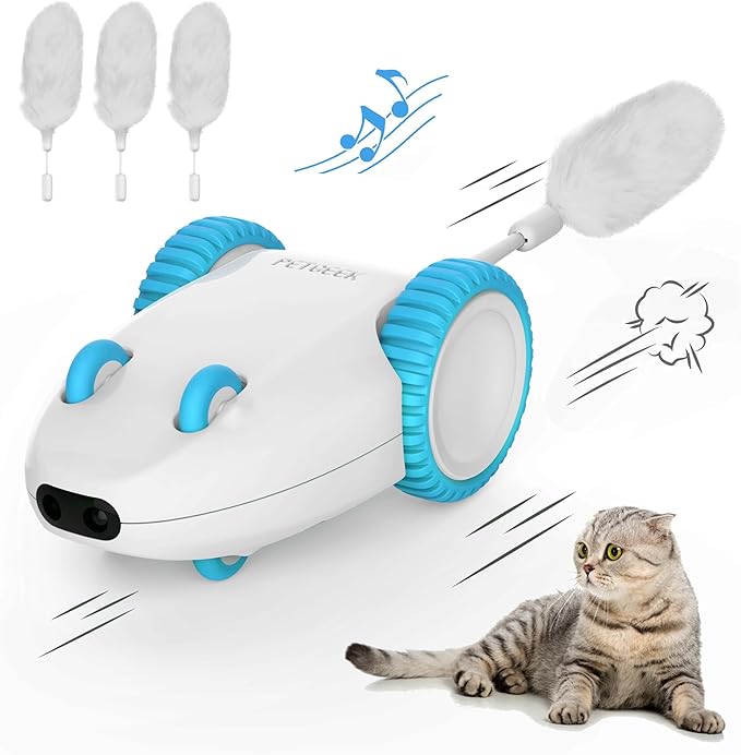 PETGEEK Automatic Cat Mouse Toys Interactive Cat Toys for Indoor Cats, Smart Sensing Moving Squeaky Mouse Cat Toys, USB Rechargeable Best Gift for Birthday, Thanksgiving, Christmas, New Year