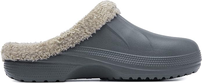 SMajong Mens Fur Lined Clogs Womens Waterproof Slippers Garden Shoes Winter Warm Plush Home House Slippers Indoor Outdoor Mules
