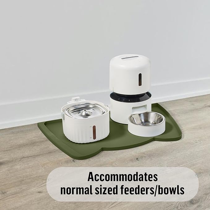 OHMO Dog Food Mat(Camo Green, 24 * 15'') w/Residue Collection Pocket Silicone Pet Feeding Mat for Floor High Edges Anti Spills Waterproof Cat Water Bowl Tray, Easy Clean Placemat