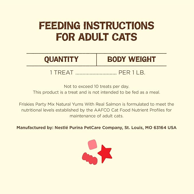 Purina Friskies Natural Cat Treats Party Mix Natural Yums With Real Salmon and Added Vitamins, Minerals and Nutrients - 20 Oz. Canister