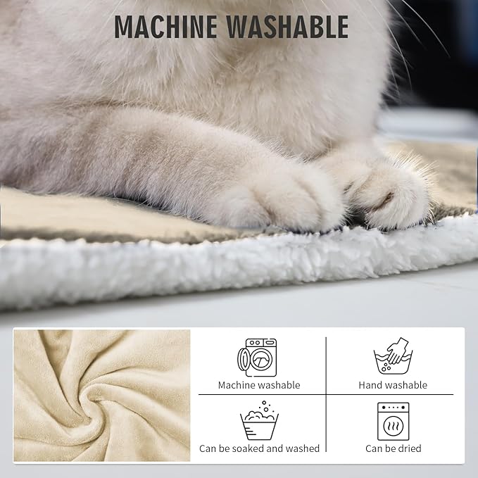 Rest-Eazzzy Cat Heating Pad, Cat Bed with Removable Cover Heated Cat Bed 5 Level Timer and 5 Level Temperature, Cat Beds for Indoor Warming Mat for Cat Dog (Heat pad, Pure-Beige)