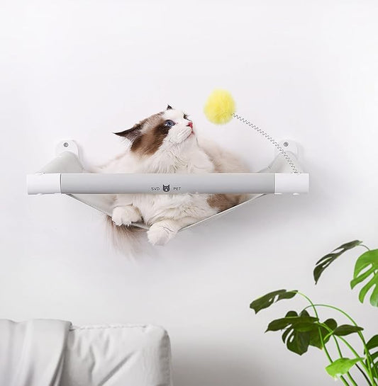 SVD.PET Cat Hammock Wall Mounted with Cat Toy, Soft Padded & Comfortable Cover Premium Cat Furniture. Modern Design Cat Shelf. Supports up to 40 lbs (Comfy Plus, White)