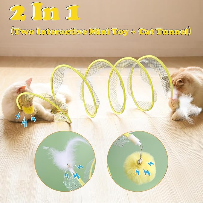 BUSOHA 4 in 1 Cat Tunnels for Indoor Cats, Assumption Cat Tunnel, Foldable Cat Spring Toy, Cat Interactive Toys, Replacement Cat Feather Toy