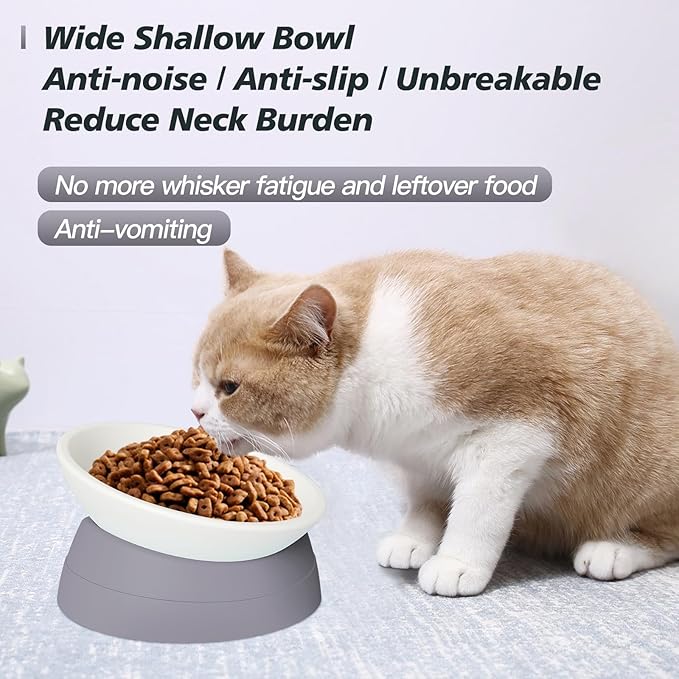 2Pcs Cat Bowls Elevated Cat Food Bowl Adjustable Cat Dish Anti-Slip and Anti-Noise Raised Cat Bowl Protecting Pet’s Spine Thickened Plastic Bowl Suitable for Indoor Cats, 17 Oz