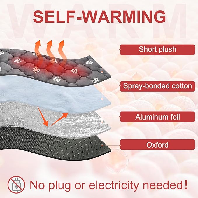 BEAUTYZOO Self Warming Cat Bed Pad, Self Heating Dog Bed Mat, Heated Cat Bed for Indoor Outdoor Cats, Thermal Warmer Pet Pad for Kitten Puppy Washable Non-Slip Chew Proof, 1 Pack 28 x 45 Inches Gray