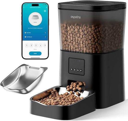 Automatic Cat Feeders WiFi: 2.4Ghz Smart APP Control- Timed Cat Food Dispenser with Desiccant Bag Keep Fresh for Indoor- Easy Set Up and Clean with Voice Recorder- Up to 10 Meals per Day
