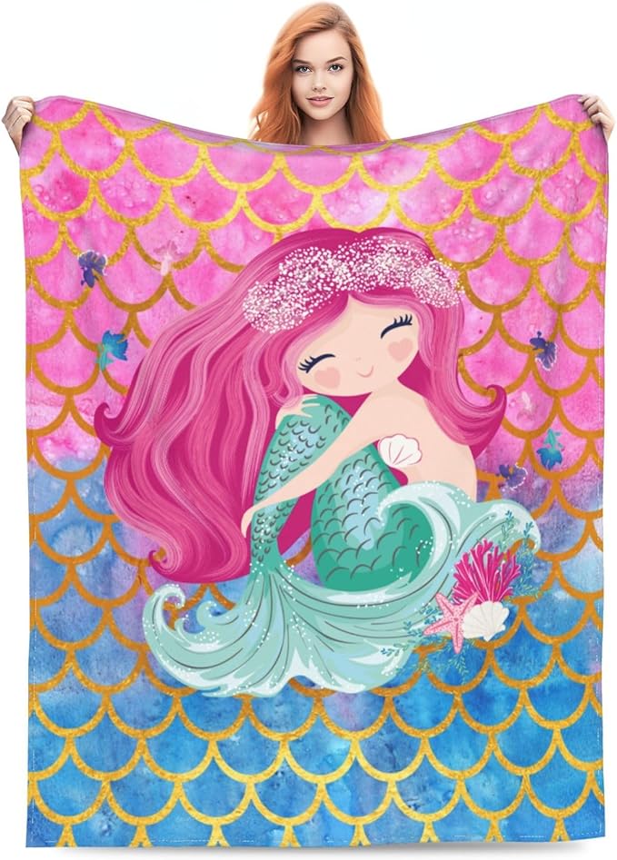 Mermaid Throw Blanket Soft Cozy Plush Warm Fleece Blanket for Sofa Couch Bed 80"X60"