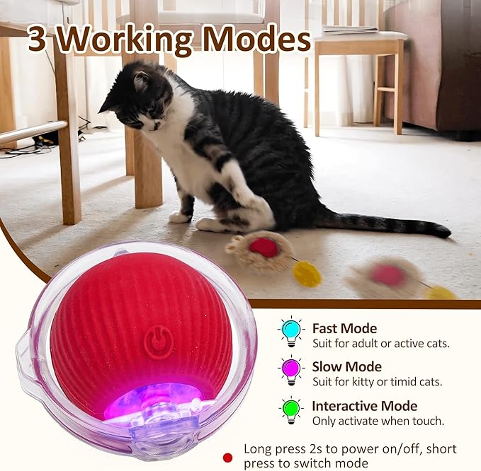 Interactive Cat Toys for Indoor Cats, Automatic Moving Fast Rolling Ball in Pouch, Motion Activated Hide and Seek Mouse Catching Game for Kitten (Red)