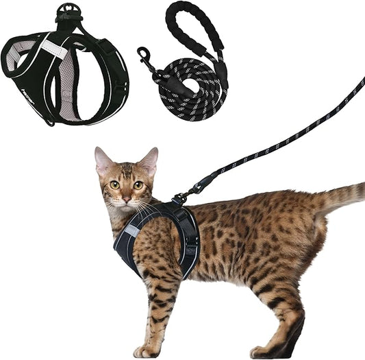 Hepper Cat Harness and Leash Escape Proof Set - Black Tactical Cat Harness with Reflective Safety Strips - Kitten or Cat Vest/Cat Jacket/Cat Walker (XXS)