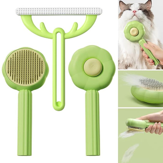 7.6in Pumpkin Pet Brush Cat, 2Pcs Creative Comfortable Self Cleaning Slicker Brush, Cat Brush for Shedding and Grooming Self Cleaning (Green)