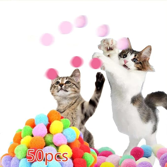 Cat Toy Balls, 50PCS 1.2Inch Cat Pompom Ball,Colorful and Soft Interactive Cat Balls, Active Cat Exercise Toys for Indoor Cats (50PCS Cat Ball)