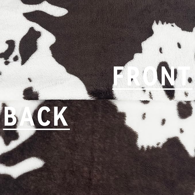 Soft Cow Print Blanket - Western Room Decor Cow Gifts for Women Girls Soft Sofa Bed Throw Brown 50x60 Inch