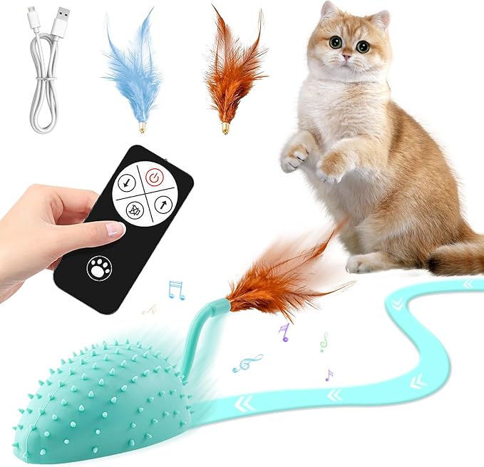 Interactive Cat Toys, Cat Mouse Toys, Remote Control Cat Toys with Feathers, Automatic Chirping Indoor Pet Toys, USB Rechargeable