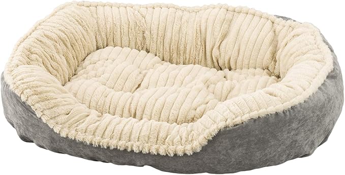 Sleep Zone Faux Suede Carved Plush Lounger, Cuddler, Napper Dog Bed - Fabric Bottom - 26X21 Inches / Grey / Attractive, Durable, Comfortable, Washable. By Ethical Pets