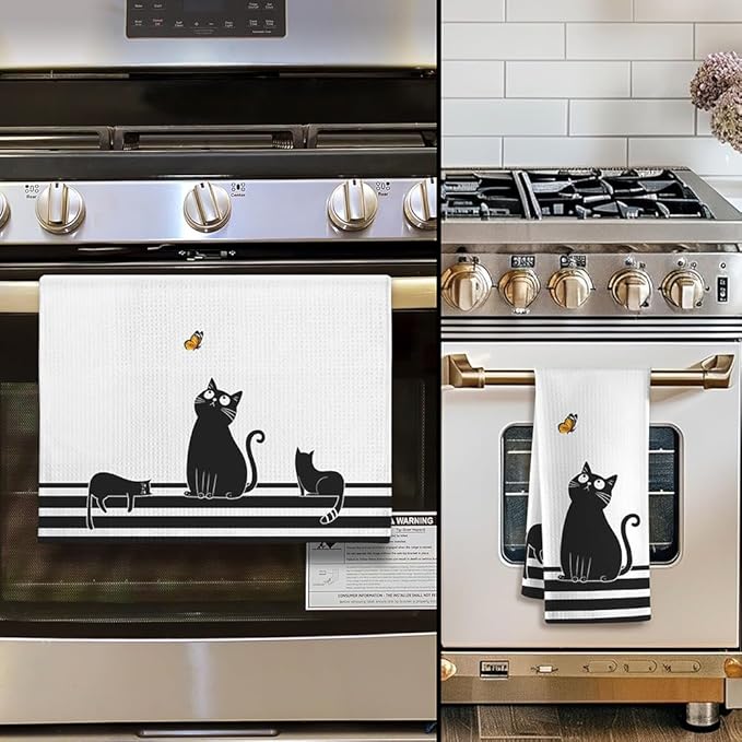 Cat Towel,Cat Kitchen Accessories,Cat Kitchen Towels,Black Cat Gifts for Women,Cat Hand Towel,Cat Dish Towels,Cat Mom Gifts,Fun Kitchen Towels,Funny Bathroom Hand Towels,Gifts for Cat Lovers for Women