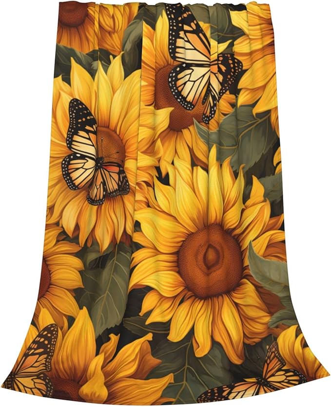 Sunflower Butterfly Blanket Gifts for Grils Women Floral Flannel Throw Blankets for Home Couch Bed Sofa Soft Fuzzy Lightweight Decor All Season 60x50 Inches