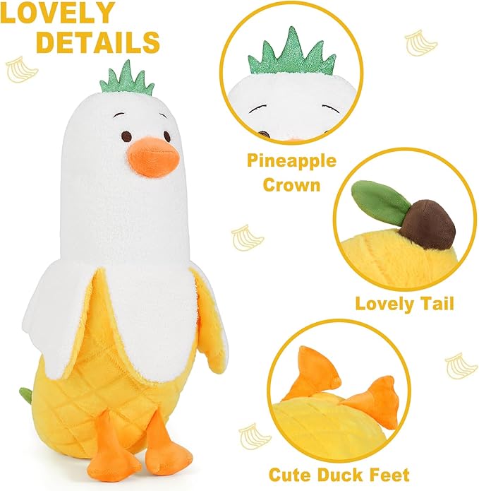 PEACH CAT Pineapple Banana Duck Plush Pillow Duck Stuffed Animal Cute Fruit Plushie for Girls and Boys White 19.7"