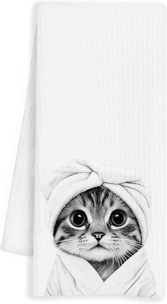 Funny Cat Hand Towels for Bathroom - Gifts for Cat Lovers, Mom, Lady - Cute Decor, 16x24 Inch