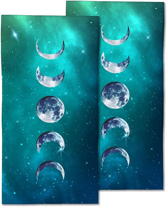 Celestial Moon Hand Towels Set of 2,Moon Soft Fingertip Bath Towel Small Face Washcloths Decor Kitchen Towel for Hotel Spa Gym Sport 28x14in